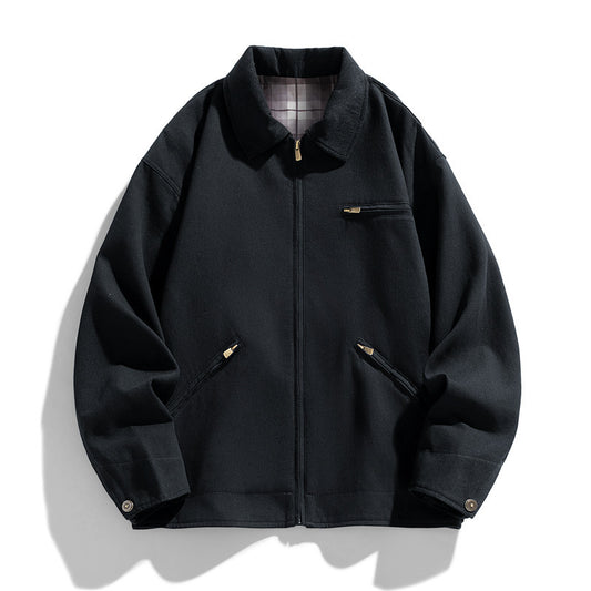 Autumn New Washed Overalls Retro Lapel Jacket