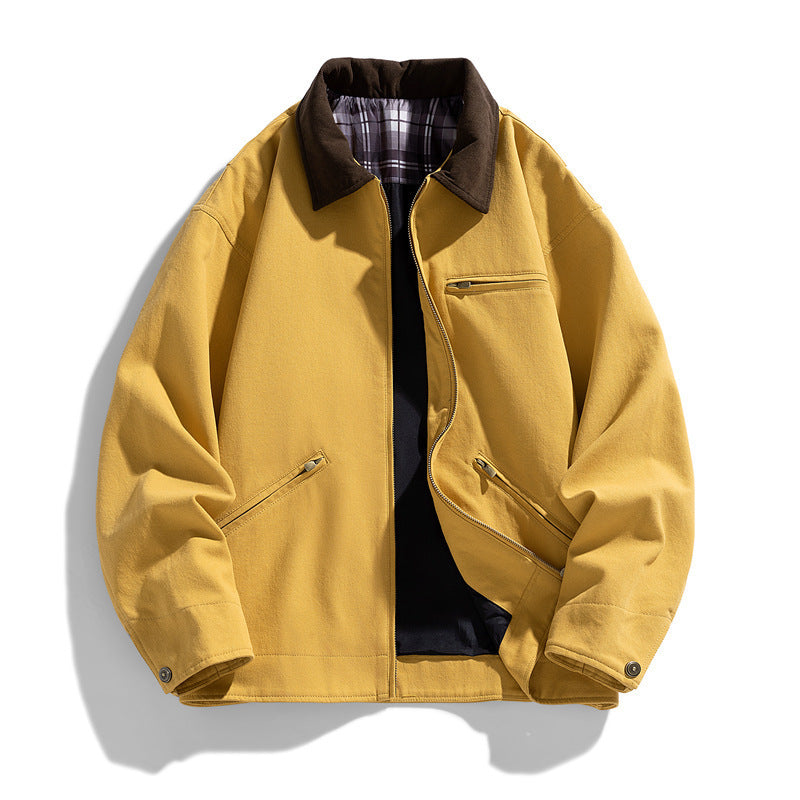 Autumn New Washed Overalls Retro Lapel Jacket