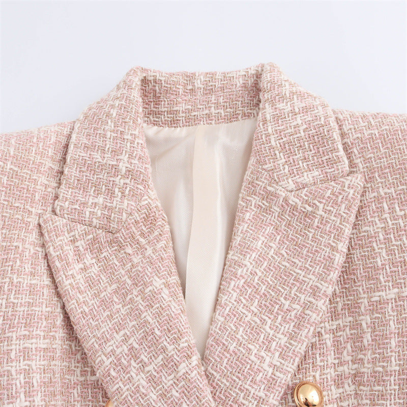 Autumn Texture Double Row Ornament Slim Suit Jacket