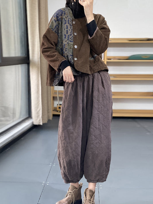 Retro Contrast Color Cotton Coat Jacket Women