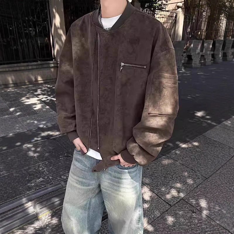 Mechanical Style Flying Motorcycle Leather Short Casual Baseball Jacket Men