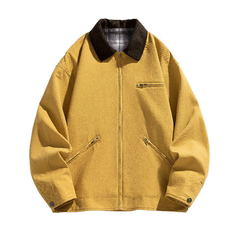 Autumn New Washed Overalls Retro Lapel Jacket