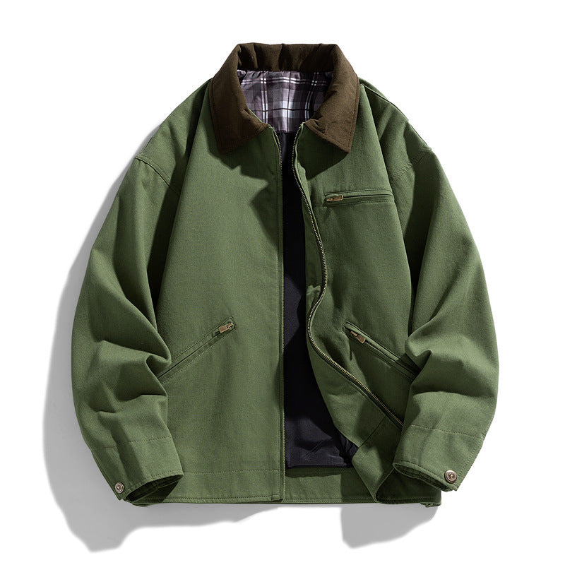 Autumn New Washed Overalls Retro Lapel Jacket