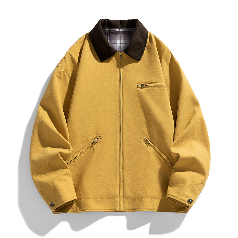 Autumn New Washed Overalls Retro Lapel Jacket