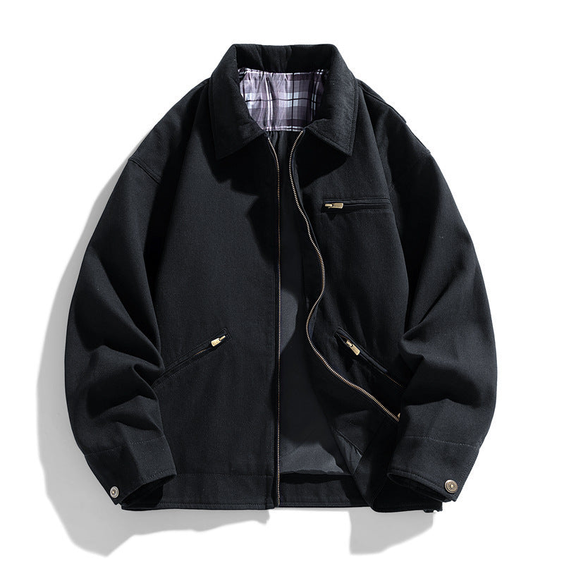 Autumn New Washed Overalls Retro Lapel Jacket