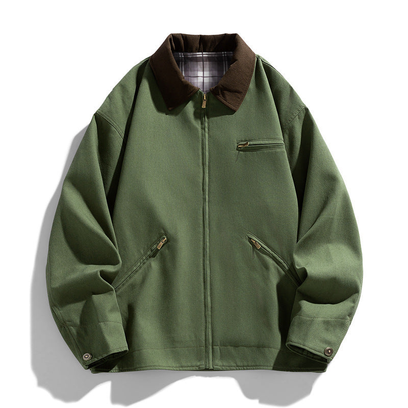 Autumn New Washed Overalls Retro Lapel Jacket