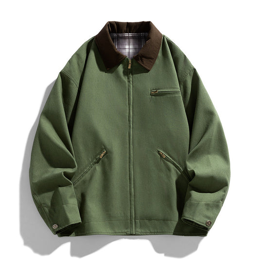 Autumn New Washed Overalls Retro Lapel Jacket