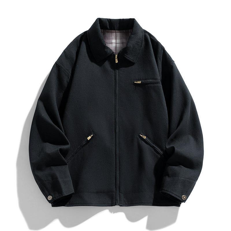 Autumn New Washed Overalls Retro Lapel Jacket