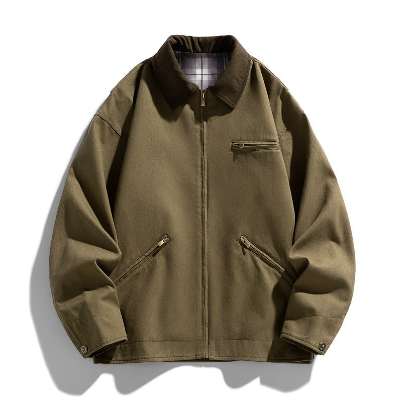 Autumn New Washed Overalls Retro Lapel Jacket