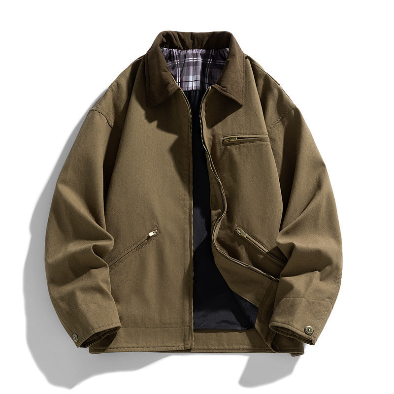 Autumn New Washed Overalls Retro Lapel Jacket