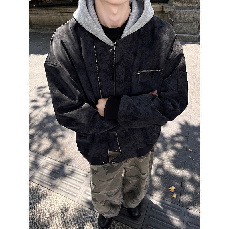 Mechanical Style Flying Motorcycle Leather Short Casual Baseball Jacket Men