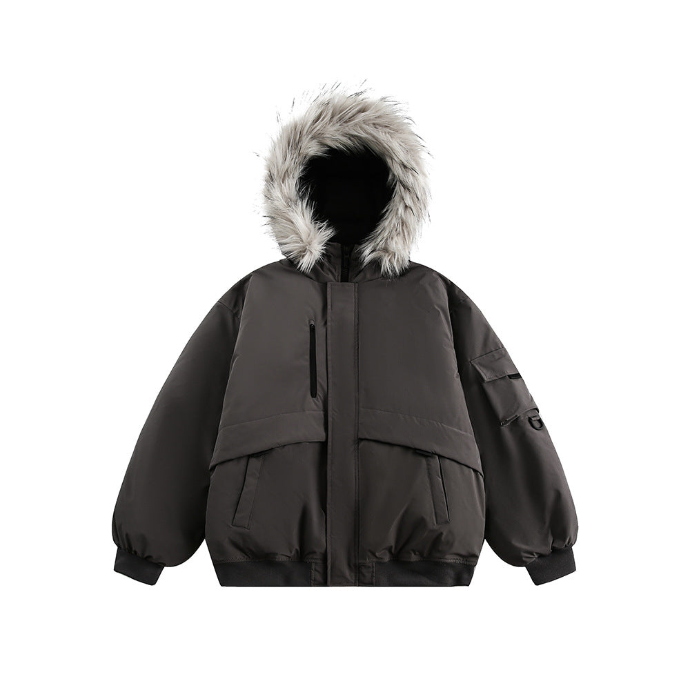 Retro Fur Collar Hood Parka Down Jacket Women's Winter Thickened