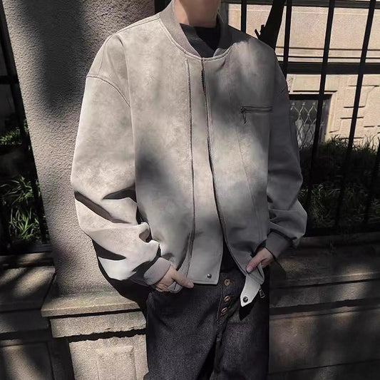 Mechanical Style Flying Motorcycle Leather Short Casual Baseball Jacket Men